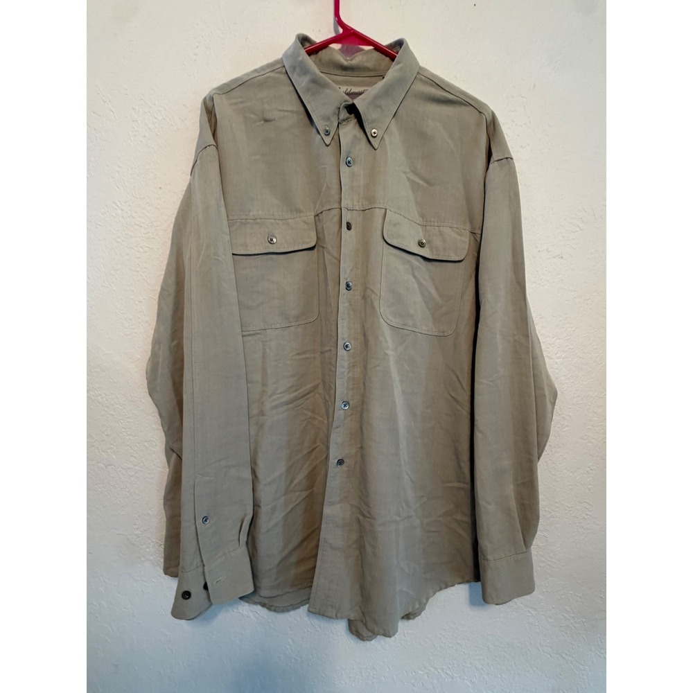 Fieldmaster Mens XL Khaki Tan Rayon Linen Blend Long Sleeve Button Down Shirt